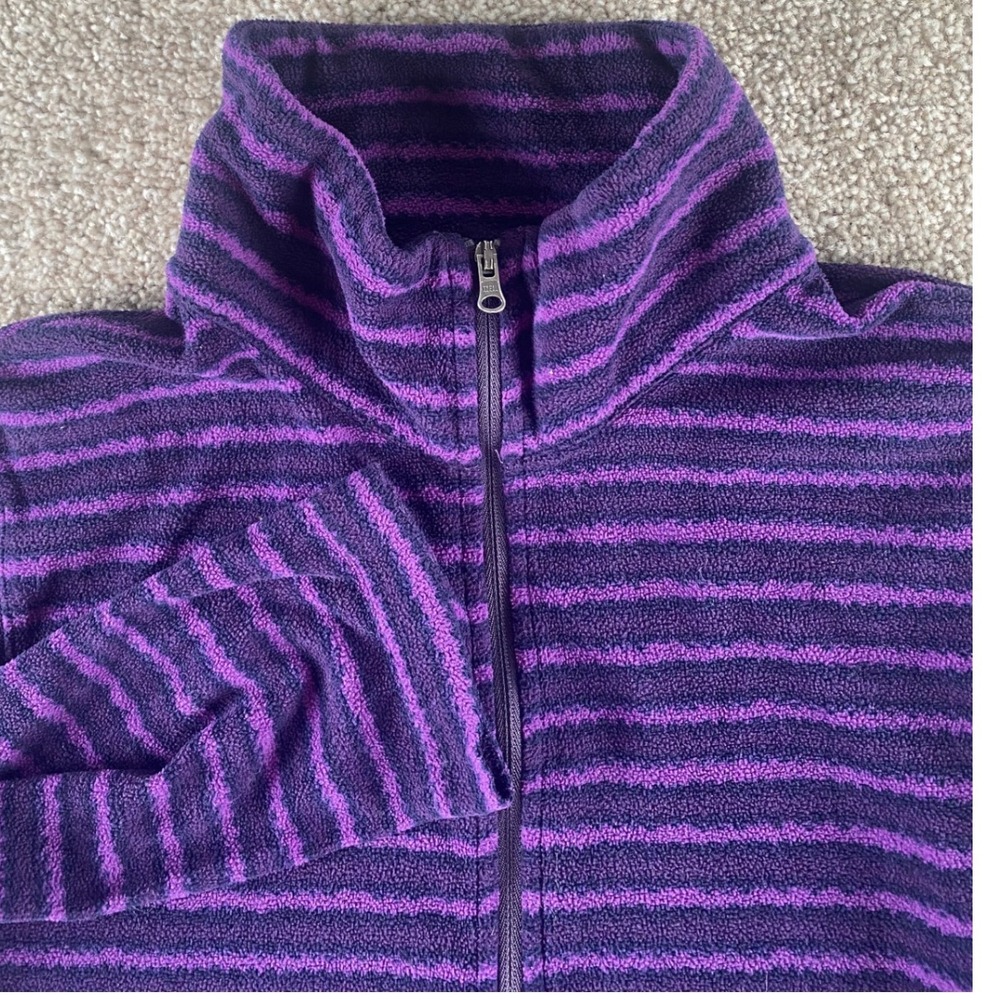 Columbia Womens Medium Purple Striped Fleece Quarter Zip Pullover Mock Neck Top